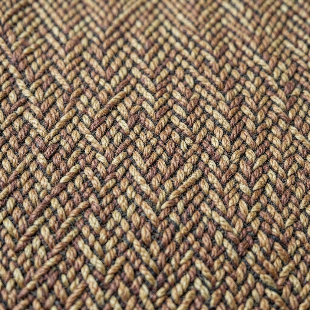 Pruuni kalasabamustriga tweed-riide lähivõte