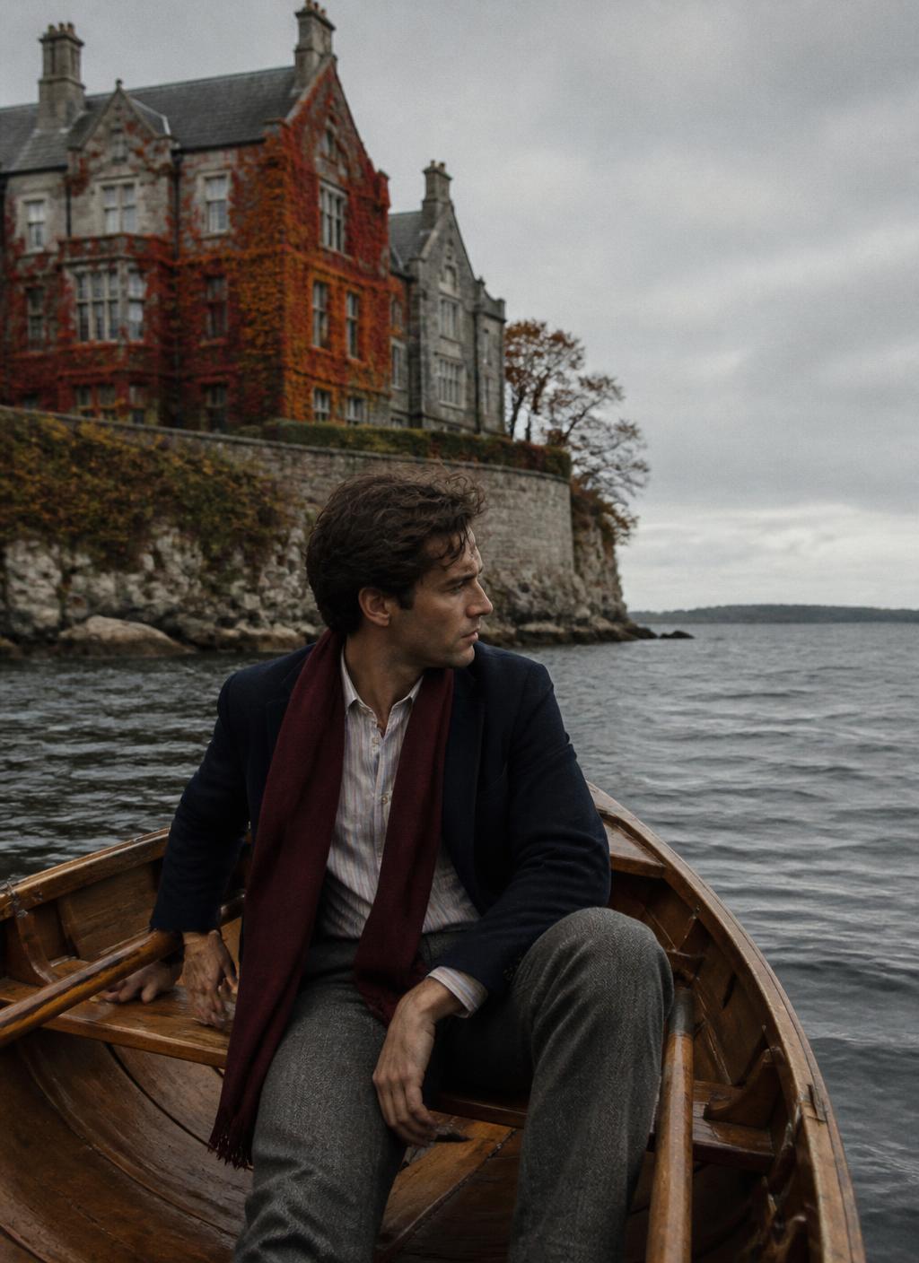 A navy blazer and grey flannel by the New England coast