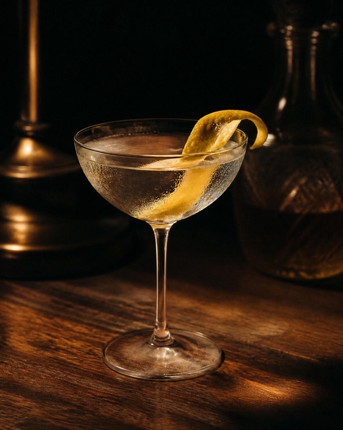 Martini coupe-lasissa, hämärässä valossa